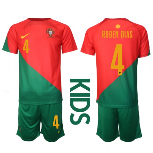 Portugal Ruben Dias #4 Domaci Dres za djecu SP 2022 Kratak Rukav (+ Kratke hlače)